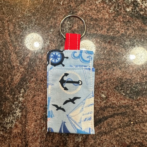 Handmade lip balm holder keychain- nautical print - Picture 3 of 3